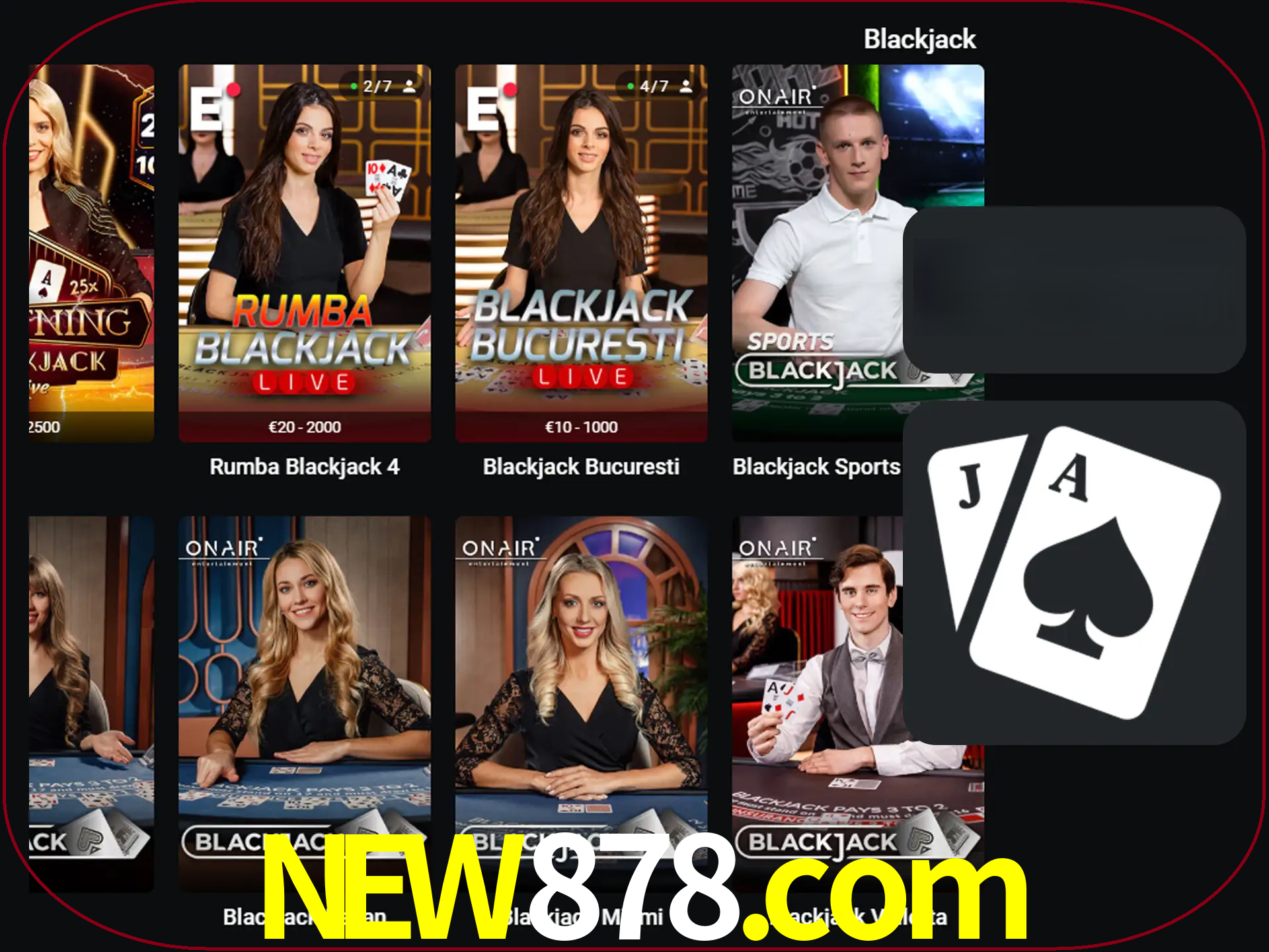 Escolha uma mesa completa de jogadores de blackjack.